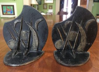 Rare 1930 Cast Iron Art Deco Bookends " Wind In The Willows "