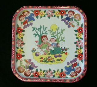 Vintage Raggedy Ann & Andy Tin Serving Tray By Daher In England