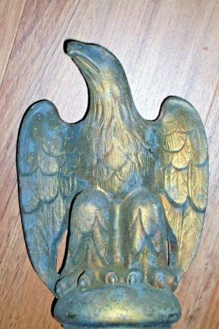 Vintage Antique Bronze / Brass Eagle Flag Pole Finial Topper 7 1/4 " Tall Patina