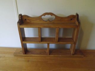 Vintage 3 Tier Wooden Hanging Wall Shelf Knick Knack Display H - 16 X 27 " T Hearts
