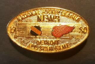 1980 Nhl All - Star Game Press Pin Detroit Balfour Gretzky Howe Rare News Item