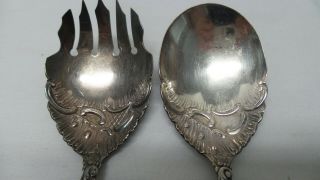 Antique WM ROGERS Victorian Silverplate Salad Serving Spoon Fork Set YALE 1894 3