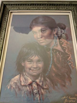 Vintage Bill Hampton Mother And Child Native American 1968 Frame 14x11