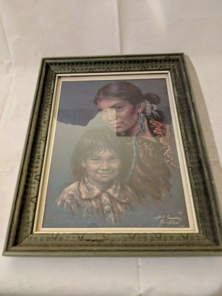 Vintage Bill Hampton Mother And Child Native American 1968 Frame 14x11 3