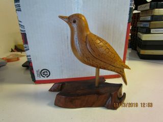 Vintage Hand Carved Wooden Bird Sculpture Figurine Primitive Folk Art Signed Jhw
