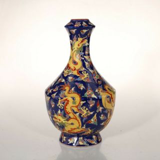 Rare Chinese Qing Yongzheng Mark&period Famille Verte Blue Imperial Dragon Vase
