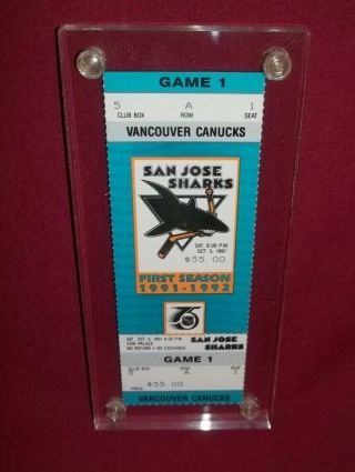 Rare San Jose Sharks 1st Season 1st Game Ticket Vancouver Canucks Untorn Lqqk