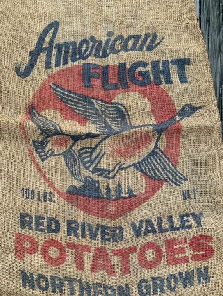 Antique American Flight Red River Valley Potato 100 Lb Bag Sack Corn Seed Sign