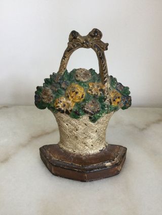 Antique Hubley Cast Iron Flower Basket Door Stop 1