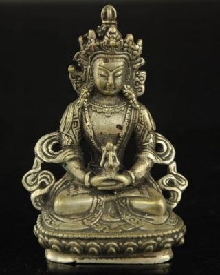 China Old Copper Plating Silver Buddhism Guanyin Bodhisattva Buddha Statue B01