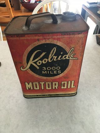 Very Rare Koolride 2 Gal Motor Oil Can.  Banner Mfg Co Inc Brooklyn Ny