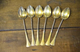 Rare Engraved Antique Russian 84 Sterling Silver Coffee Spoon Set Of 6