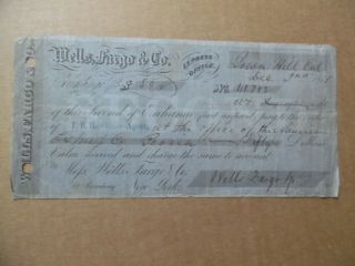 1853 Wells Fargo Bill Of Exchange Iowa Hill California Gold Rush Note Antique