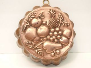 Antique Copper Tin Lined Mold Grape Cluster Fruits Aspic Jello Food Mousse 6 "