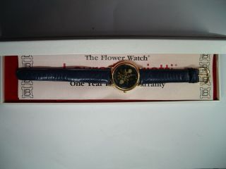 Vintage Laura Biagiotti Gold Plated Quartz Watch With Real Pressed Flowers