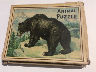 Antique Milton Bradley Wooden Toy Animal Puzzle " Black Bear " Rare