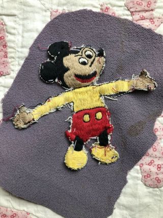 Vintage Antique Mickey Mouse Disney Patch Fabric Rare Embroidered Needle Point