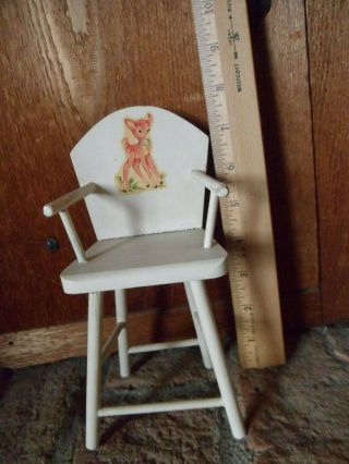 Vintage Doll Highchair - Solid Wood Baby Doll High Chair With Decal On White