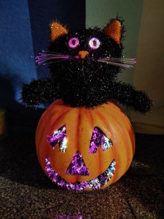 Kids Of America Rare Fiber Optic Black Cat Halloween Pumpkin Rare