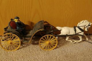 Antique Vintage Cast Iron Horse Drawn Carriage Woman Wagon Rare