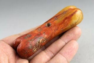 3.  5  Chinese hand - carved Ritual totem bone shape old yellow jade pendant 1025 3