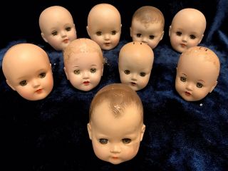 9 Vintage Creepy Baby Doll Heads Halloween Craft Open/close Eyes 4 - 5”