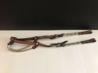 Vintage Western 2 Ear Leather & Silver Headstall W/ Reins Trophy Horse Tack