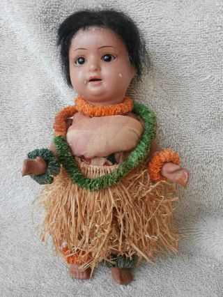 Antique German Schoenau & Hoffmeister Bisque Head Hawaiian Doll Hanna