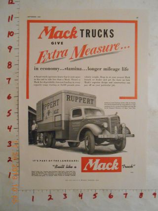 1949 Rare Mack Beer Delivery Truck Trade Ad Jacob Ruppert Brewery York City