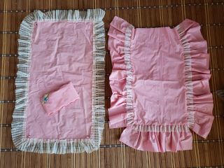 Vintage Suzy Goose Barbie Bed - Pink Ruffle Bed Spread,  Canopy Cover,  Pillow & Rug