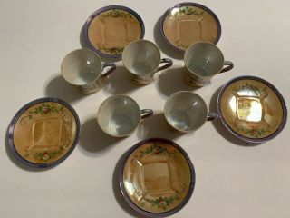 Vintage Miniature Tea Cup And Saucer Set Of 5 Lusterware Made In Japan