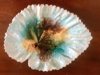 Antique Majolica Aqua Begonia Leaf Plate Dish