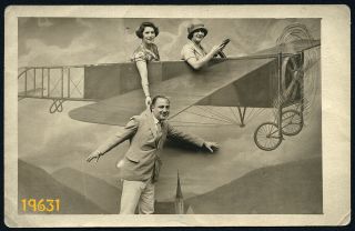 Man And Women On Strange Airplane,  Funny,  Rare,  Vintage Photograph,  1920’s