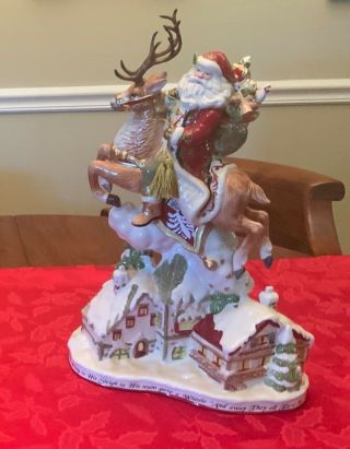 Fitz And Floyd Rare St.  Nick And Leaping Deer Centerpiece