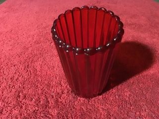 Vintage 4” Tall Ruby Red Glass Votive Candle Holder: Scalloped Edge