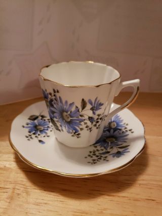 Royal Dover Tea Cup And Saucer - Blue Bachelor Buttons - Bone China - England