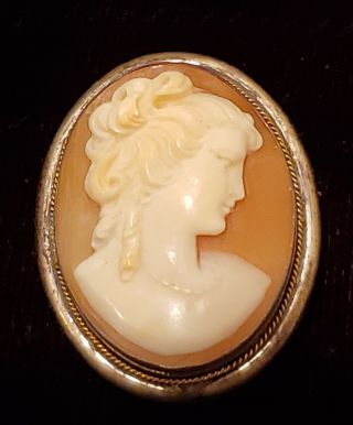 Antique 800 Silver Carved Shell Cameo Brooch / Pin / Pendant