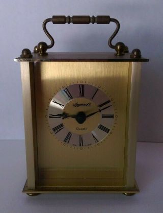Rare Vintage German Made Brass Mantel Quartz Clock By Ingersoll