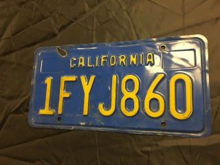 California State License Plate Blue Yellow 1998 Vintage Rare 1fyj860 Pair Set