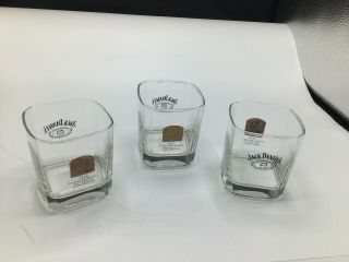 Jack Daniels Whiskey 8 Oz Square Whiskey Glass - Rare Old No.  7 Brand Set Of 3