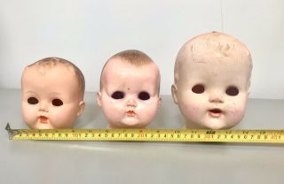 3 Vintage Creepy Baby Doll Heads Halloween Craft No Eyes 6.  5” Tall