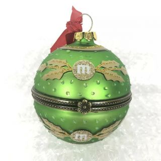 M&m Mars Hinged Treasure Box Christmas Ornament Green M&m Ornament Inside Rare