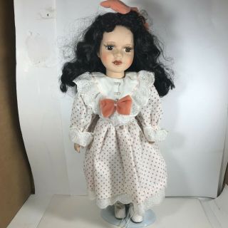 Vintage 16” Porcelain Doll Artmark Black Hair Brown Eyes