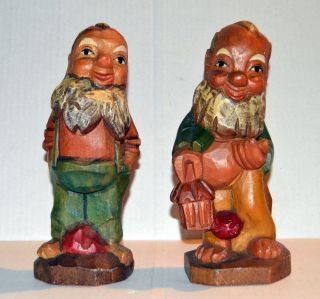 Set 2 Vintage Hand Carved Painted Dwarf Statues Funny Home Children Room Decor