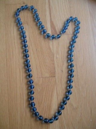 Antique Art Deco Chinese Blue Peking Glass Bead Necklace 30 Inch