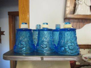 Vintage Home Interiors Blue Sunflower Glass Candle Votive Holder Cups Set Of 5