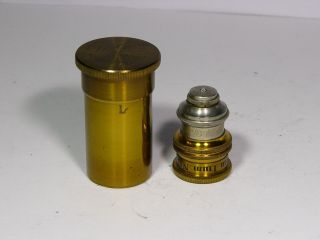 Microscope Objective: E.  Hartnack Potsdam,  Oil Imm №1,  Antique Brass,  Tube Case