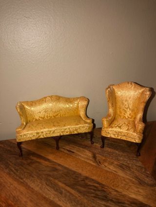 Vintage Name Yellow/gold Couch And Chair Doll House Furniture