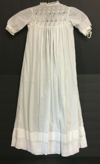 Vintage Antique Victorian Doll White Christening Gown Dress Tucks Eyelets