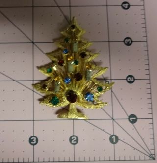 Vintage Signed Brooks Christmas Tree Color Rhinestone Pin Brooch RARE 2